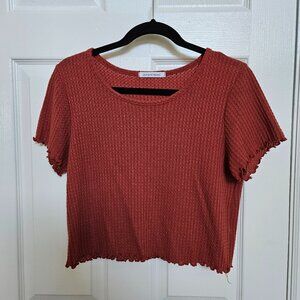 Caution to the Wind Orange Waffle Knit Crop Top